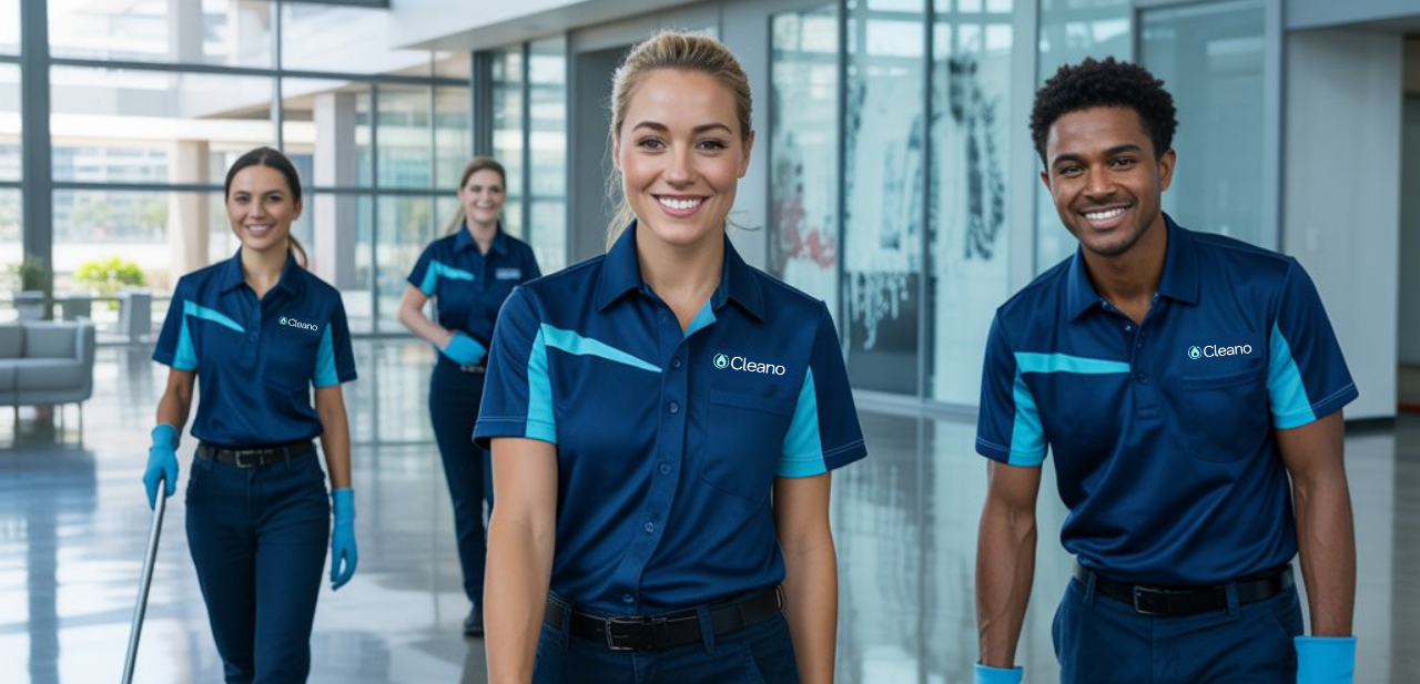 Cleano commercial cleaning team in an office lobby